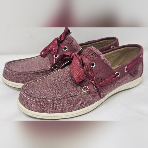 Sperry Womens Top-Sider Koifish Maroon Sparkle Chambray Boat Canvas Slip On Sz 6 - Picture 1 of 12